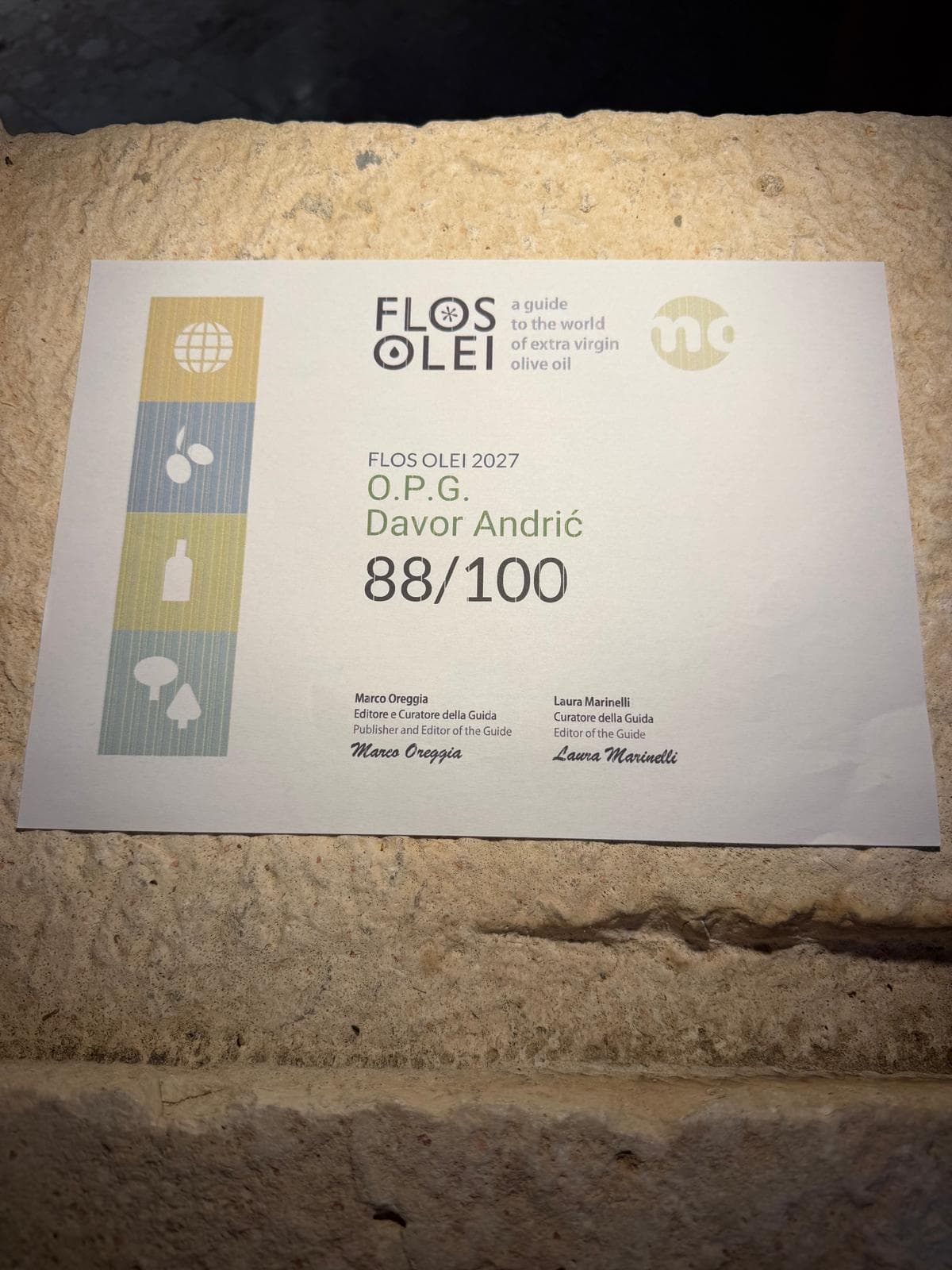 Novi uspjeh Davora Andrića: s 88 bodova ponovno u prestižnom vodiču Flos Olei