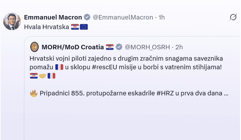 ZAHVALIO Macron na X-u: "Hvala, Hrvatska"