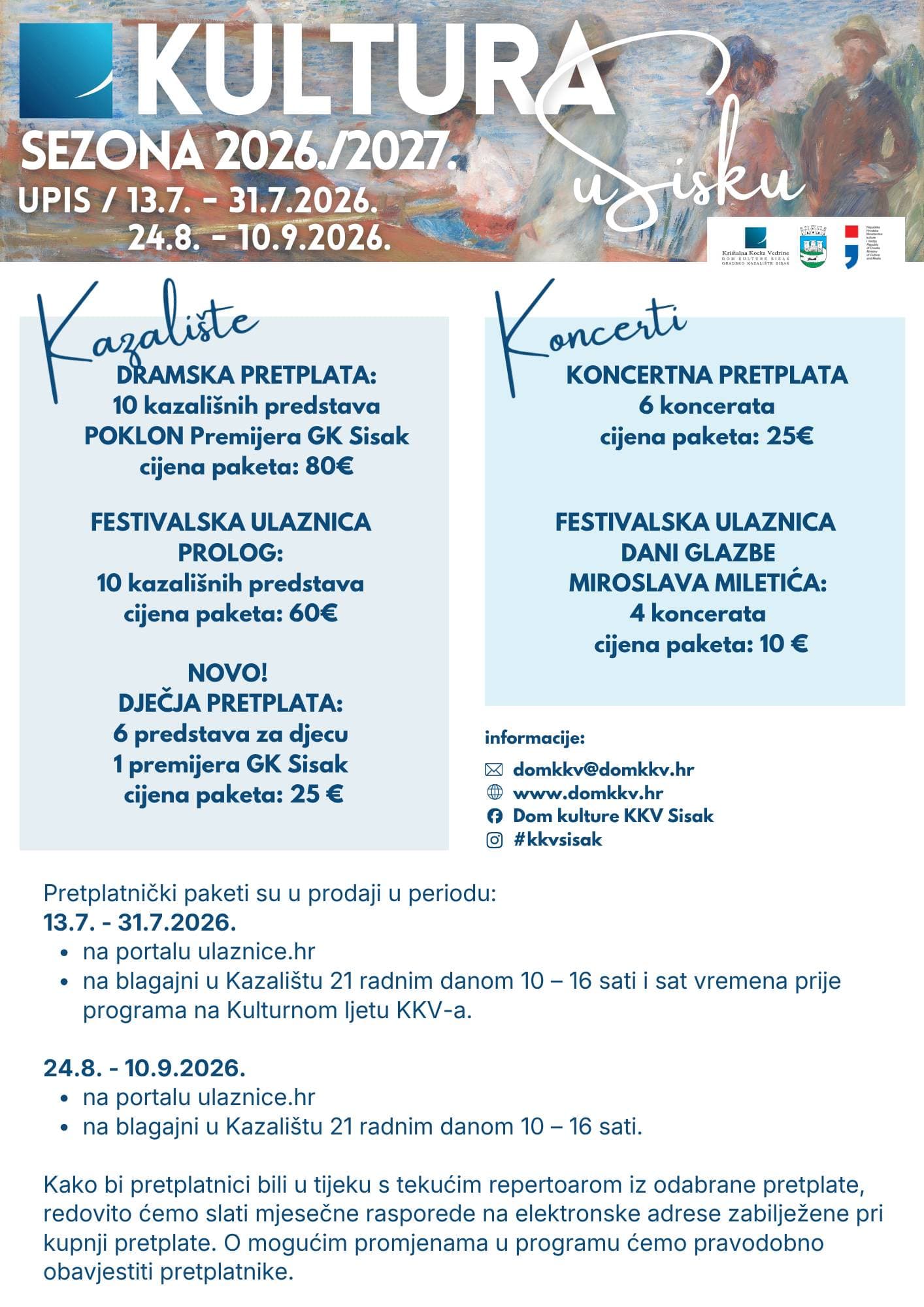 Pretplatnički paketi za sezonu 2026/2027. dostupni u Domu kulture KKV