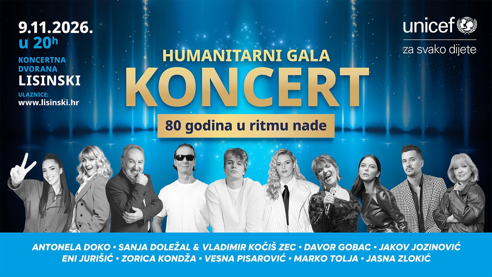 UNICEF-ov humanitarni gala koncert „80 godina u ritmu nade” gotovo rasprodan mjesec dana prije održavanja